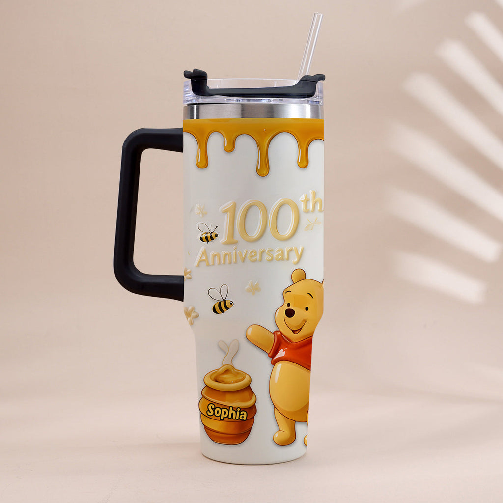 Personalized 100th Anniversary Honey Bear Tumbler with Handle - Custom Gift Tumbler With Handle GradoCreations