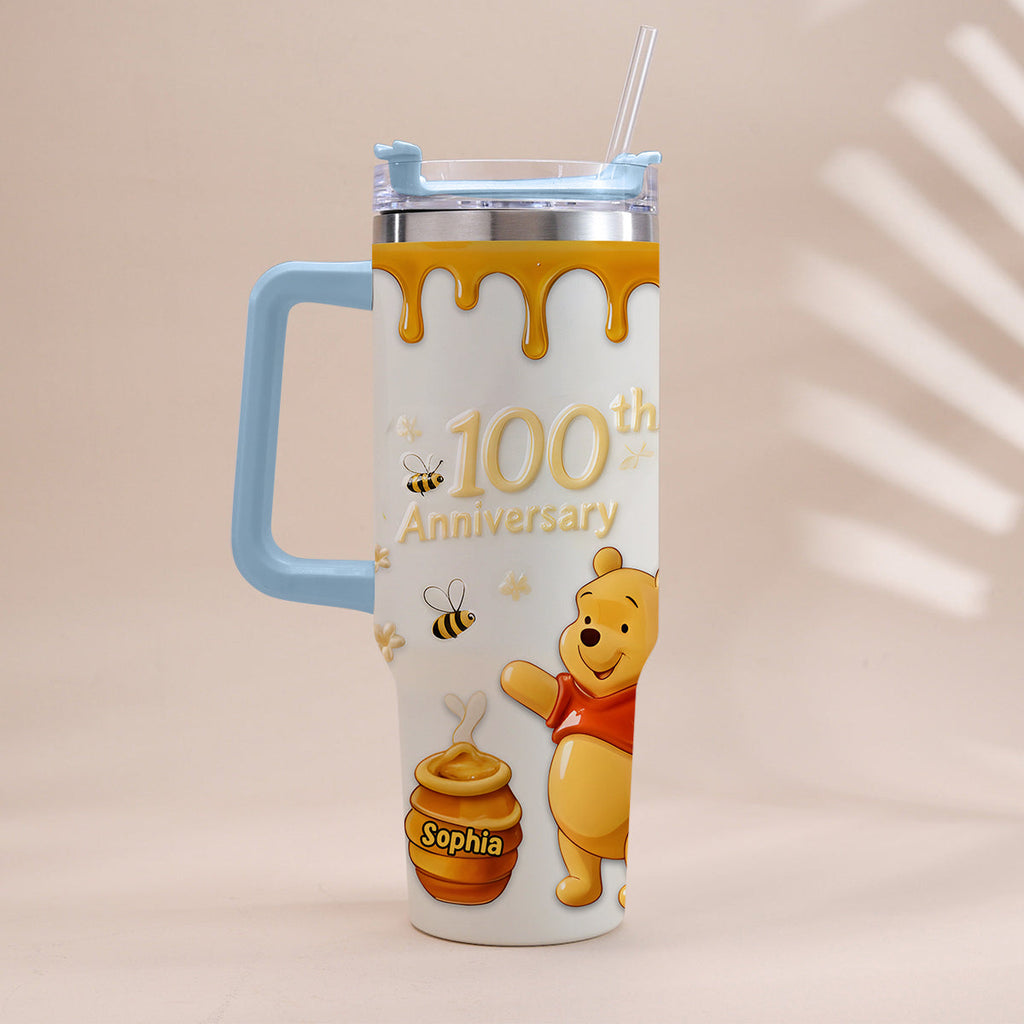 Personalized 100th Anniversary Honey Bear Tumbler with Handle - Custom Gift Tumbler With Handle GradoCreations