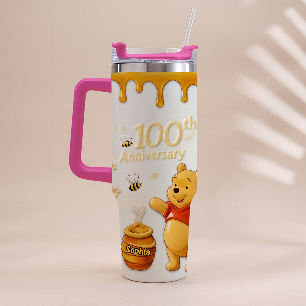 Personalized 100th Anniversary Honey Bear Tumbler with Handle - Custom Gift Tumbler With Handle GradoCreations