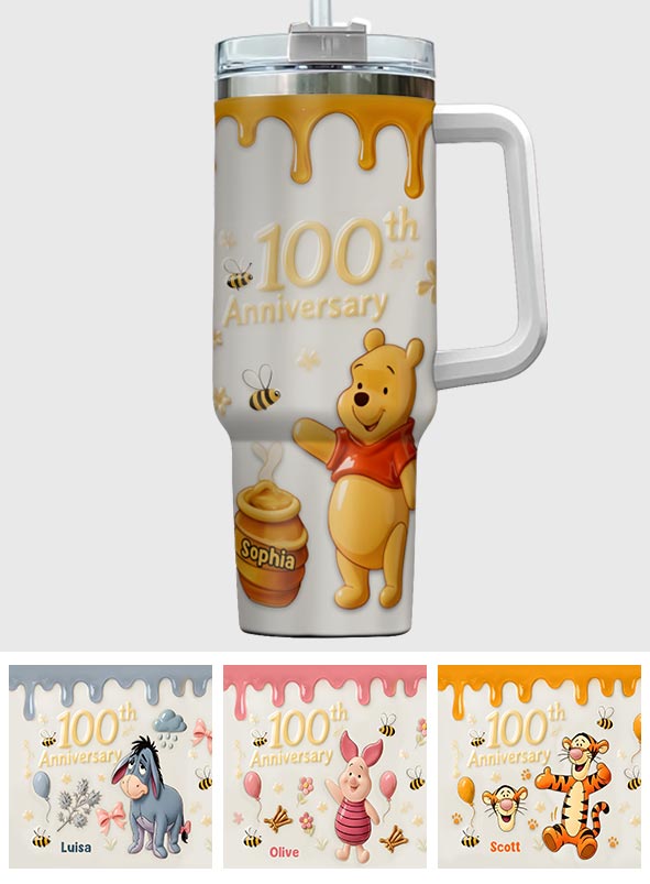 Personalized 100th Anniversary Honey Bear Tumbler with Handle - Custom Gift Tumbler With Handle GradoCreations