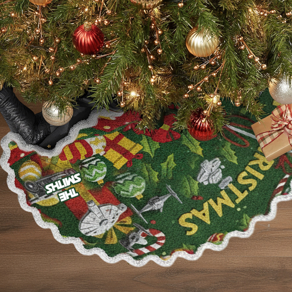 Personalized Merry Christmas Shaped Tree Skirt Unique Design Shaped Tree Skirt GradoCreations