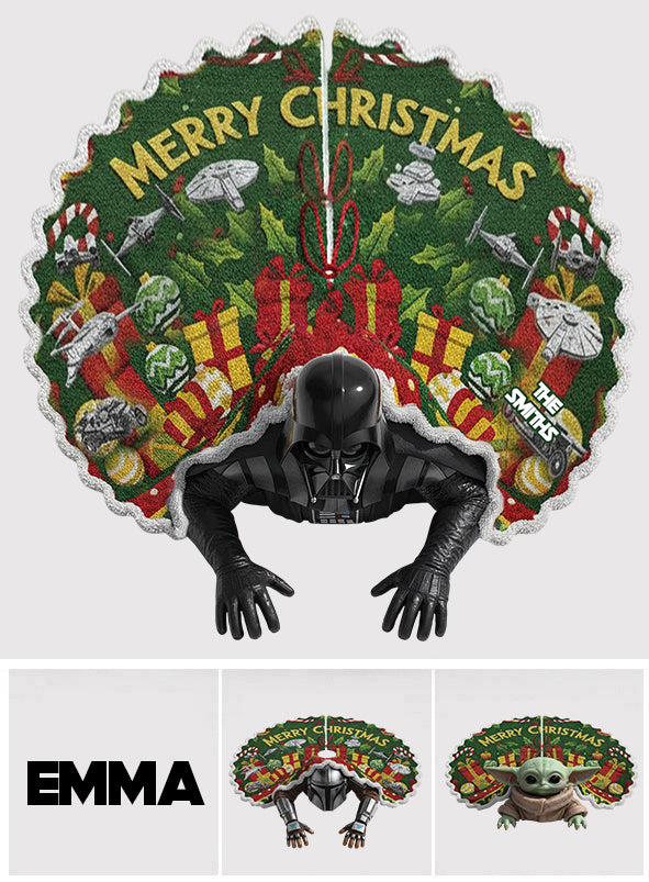 Personalized Merry Christmas Shaped Tree Skirt Unique Design Shaped Tree Skirt GradoCreations