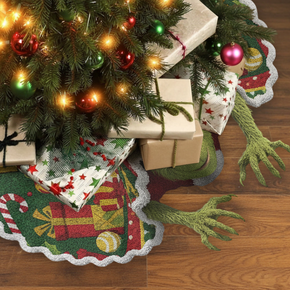 Personalized Grinchmas Shaped Tree Skirt Custom Holiday Décor Shaped Tree Skirt GradoCreations