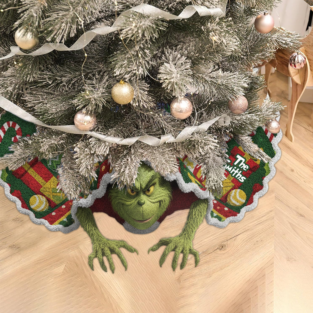 Personalized Grinchmas Shaped Tree Skirt Custom Holiday Décor Shaped Tree Skirt GradoCreations