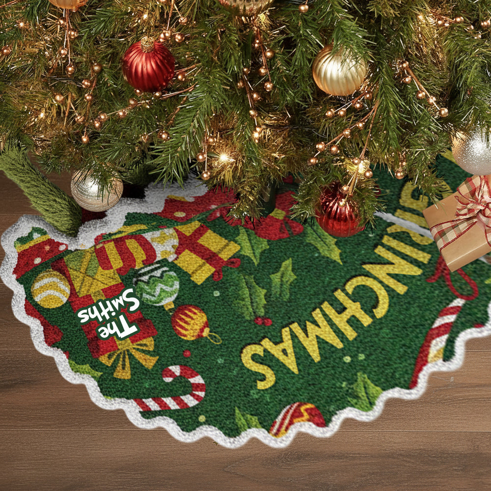Personalized Grinchmas Shaped Tree Skirt Custom Holiday Décor Shaped Tree Skirt GradoCreations