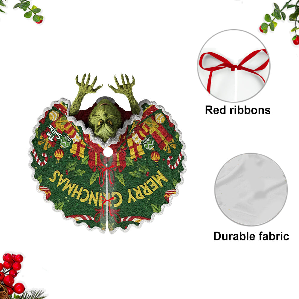 Personalized Grinchmas Shaped Tree Skirt Custom Holiday Décor Shaped Tree Skirt GradoCreations