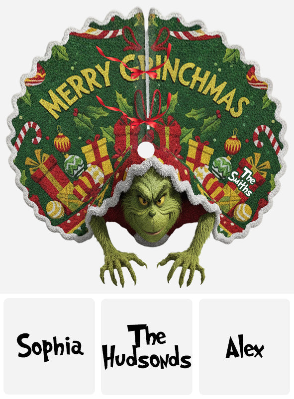 Personalized Grinchmas Shaped Tree Skirt Custom Holiday Décor Shaped Tree Skirt GradoCreations