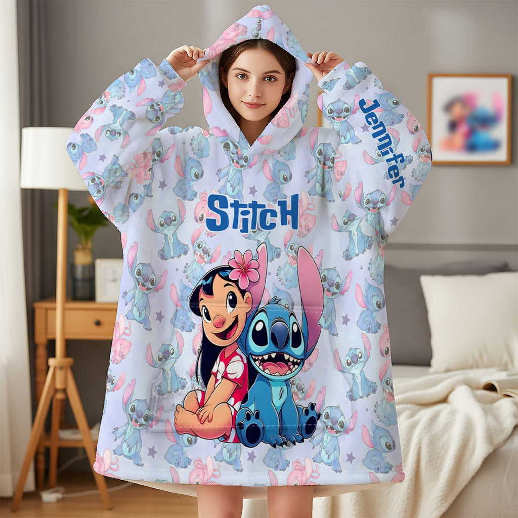 Personalized Stitch Blanket Hoodie Custom Name Gift for Kids Blanket Hoodie GradoCreations