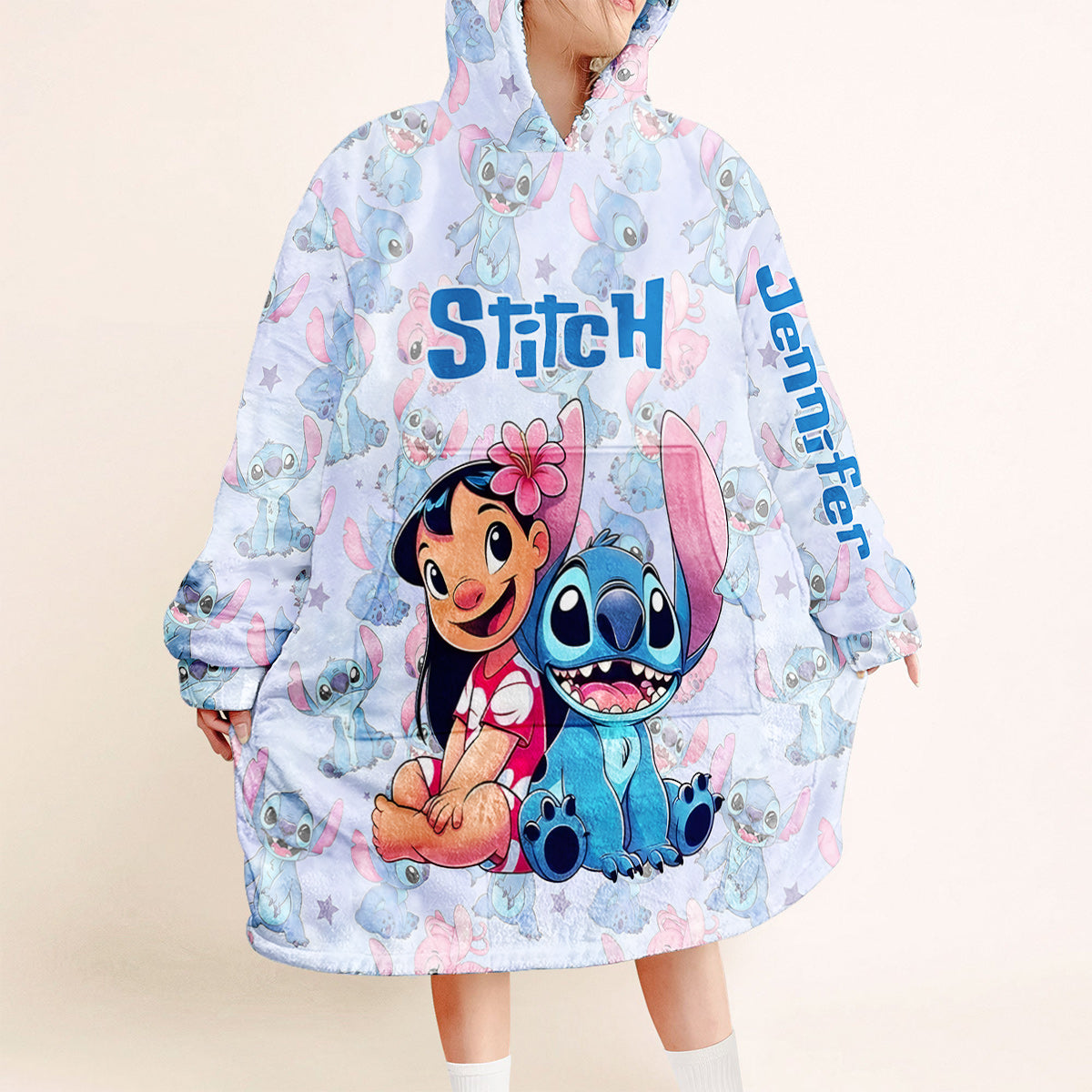Personalized Stitch Blanket Hoodie Custom Name Gift for Kids Blanket Hoodie GradoCreations