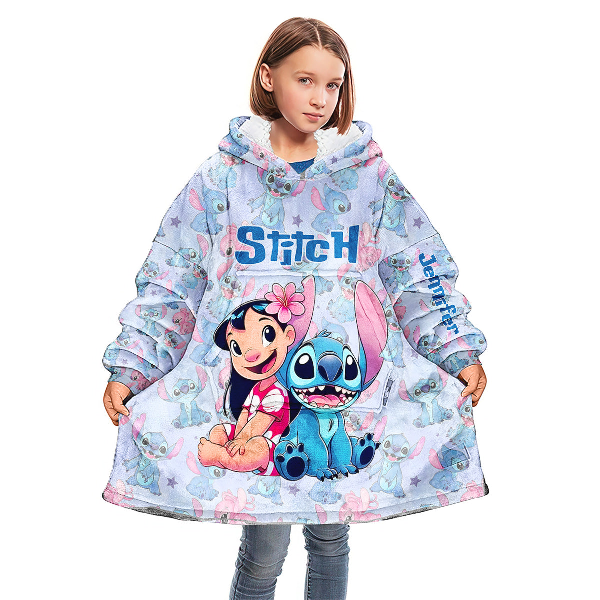 Personalized Stitch Blanket Hoodie Custom Name Gift for Kids Blanket Hoodie GradoCreations