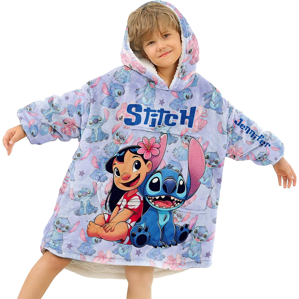 Personalized Stitch Blanket Hoodie Custom Name Gift for Kids Blanket Hoodie GradoCreations