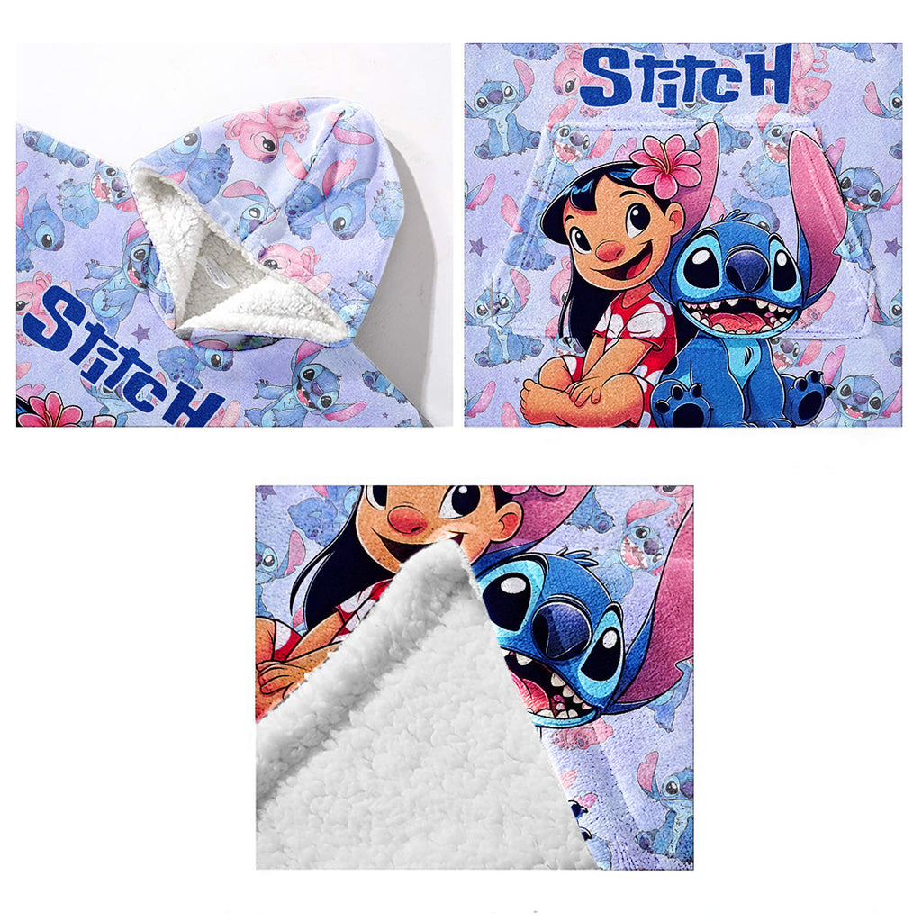 Personalized Stitch Blanket Hoodie Custom Name Gift for Kids Blanket Hoodie GradoCreations
