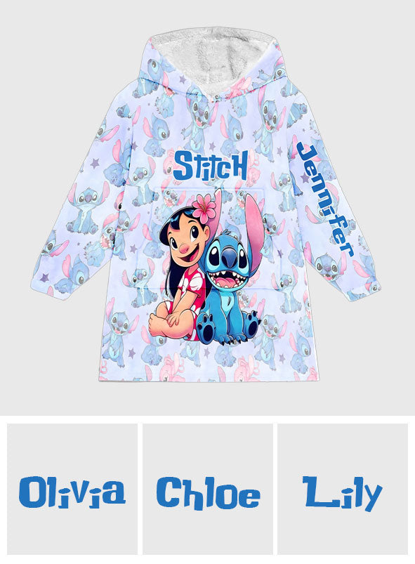 Personalized Stitch Blanket Hoodie Custom Name Gift for Kids Blanket Hoodie GradoCreations