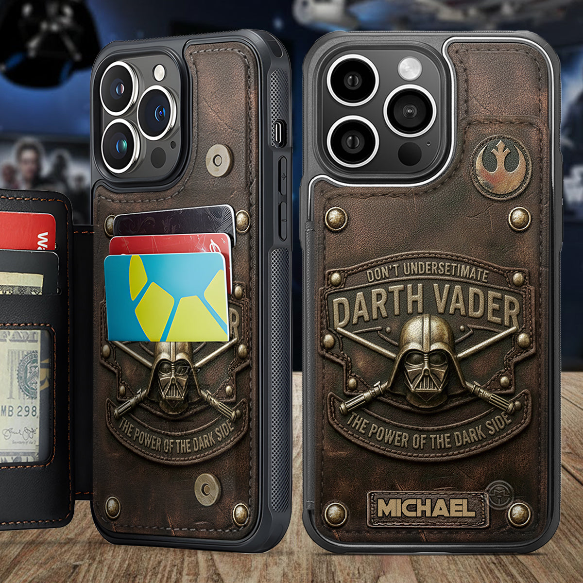 Personalized Darth Vader Wallet Phone Case Custom Name Gift Fully Printed Wallet Phone Case GradoCreations