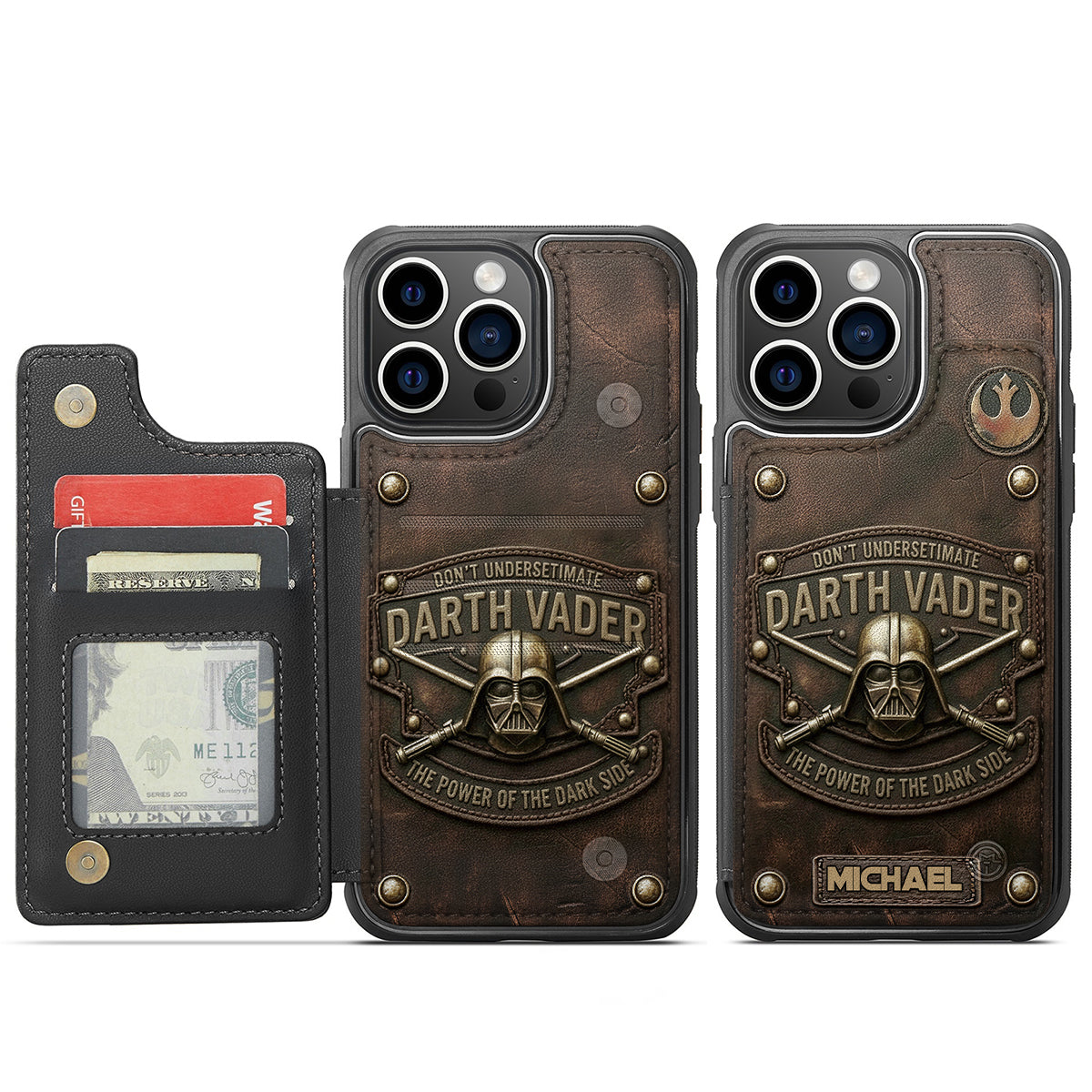 Personalized Darth Vader Wallet Phone Case Custom Name Gift Fully Printed Wallet Phone Case GradoCreations