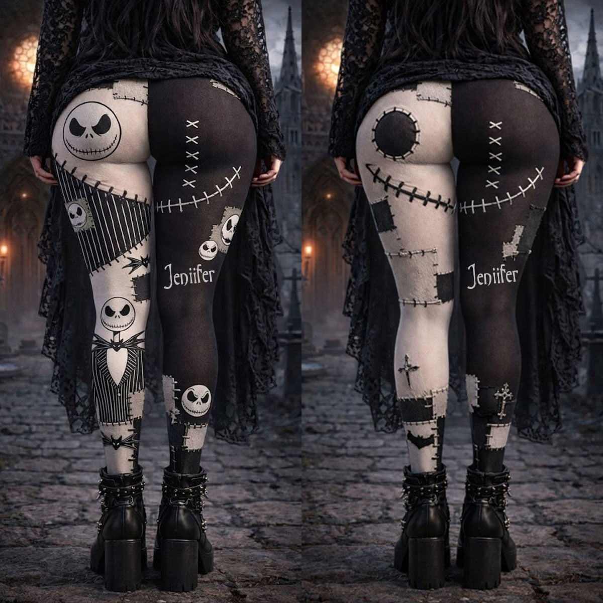 Personalized Gothic Style Pantyhose Tights for Women - Nightmare Design Women Pantyhose Tights GradoCreations