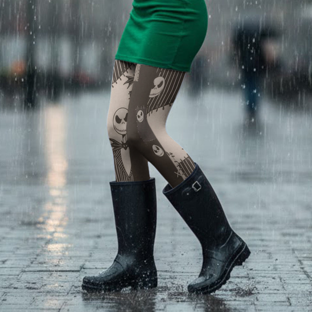Personalized Gothic Style Pantyhose Tights for Women - Nightmare Design Women Pantyhose Tights GradoCreations
