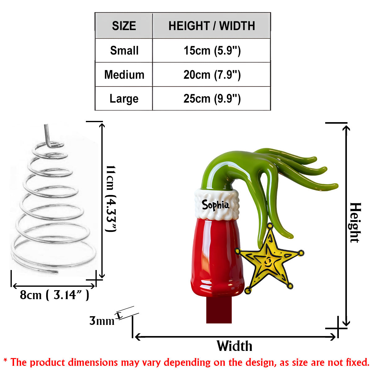 Personalized Grinch LED Light Tree Topper for Christmas LED Light Tree Topper GradoCreations