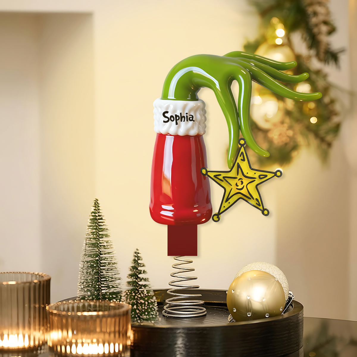 Personalized Grinch LED Light Tree Topper for Christmas LED Light Tree Topper GradoCreations