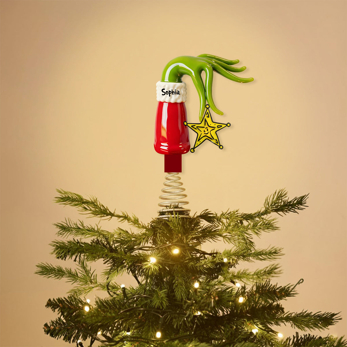 Personalized Grinch LED Light Tree Topper for Christmas LED Light Tree Topper GradoCreations