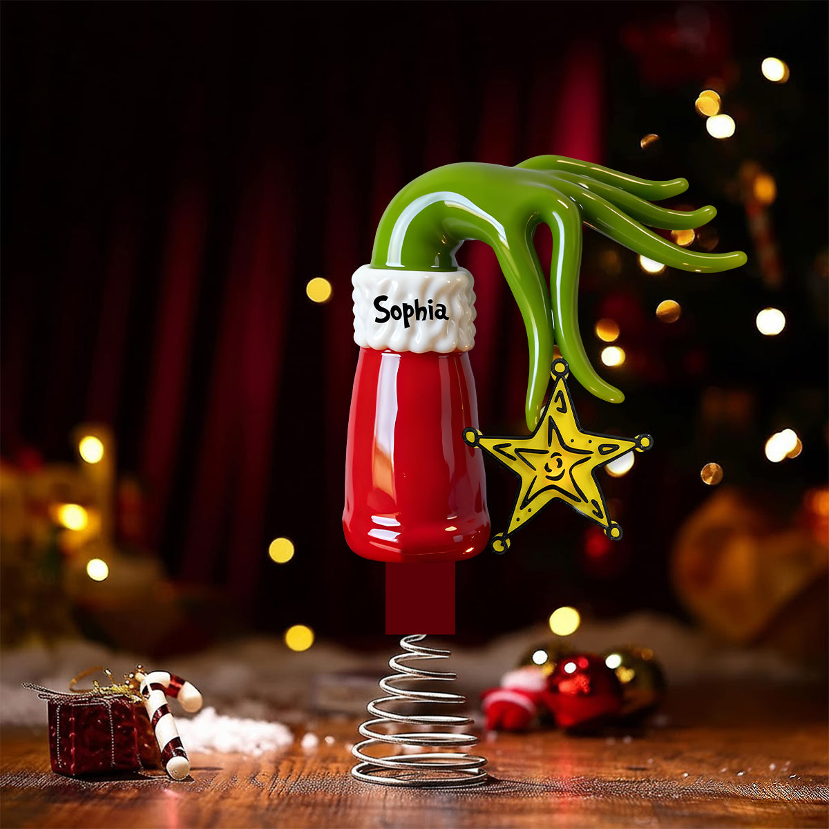Personalized Grinch LED Light Tree Topper for Christmas LED Light Tree Topper GradoCreations
