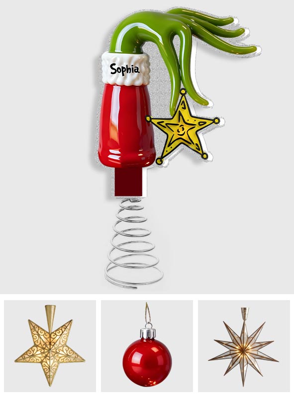 Personalized Grinch LED Light Tree Topper for Christmas LED Light Tree Topper GradoCreations