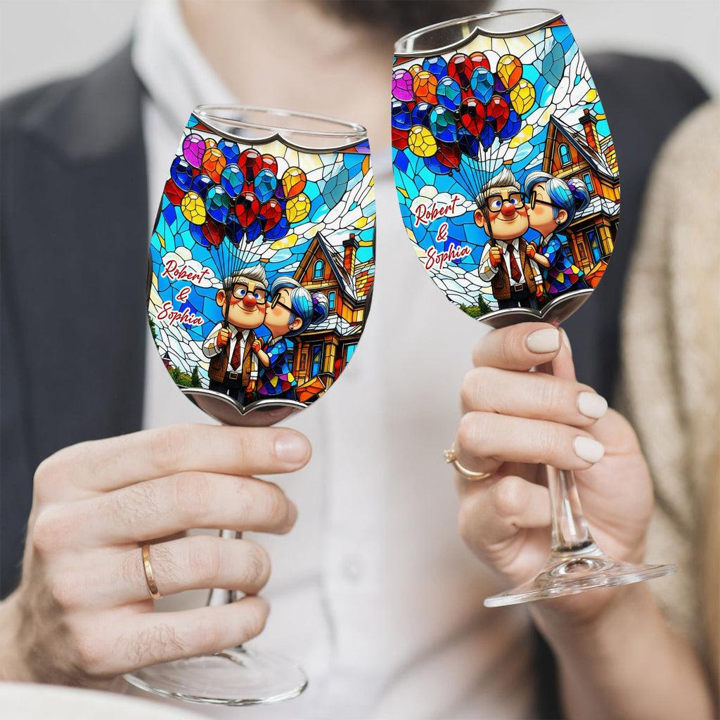 Personalized Couple Wine Glass with Long Stem Custom Name Gift Wine Glass With Long Stem GradoCreations