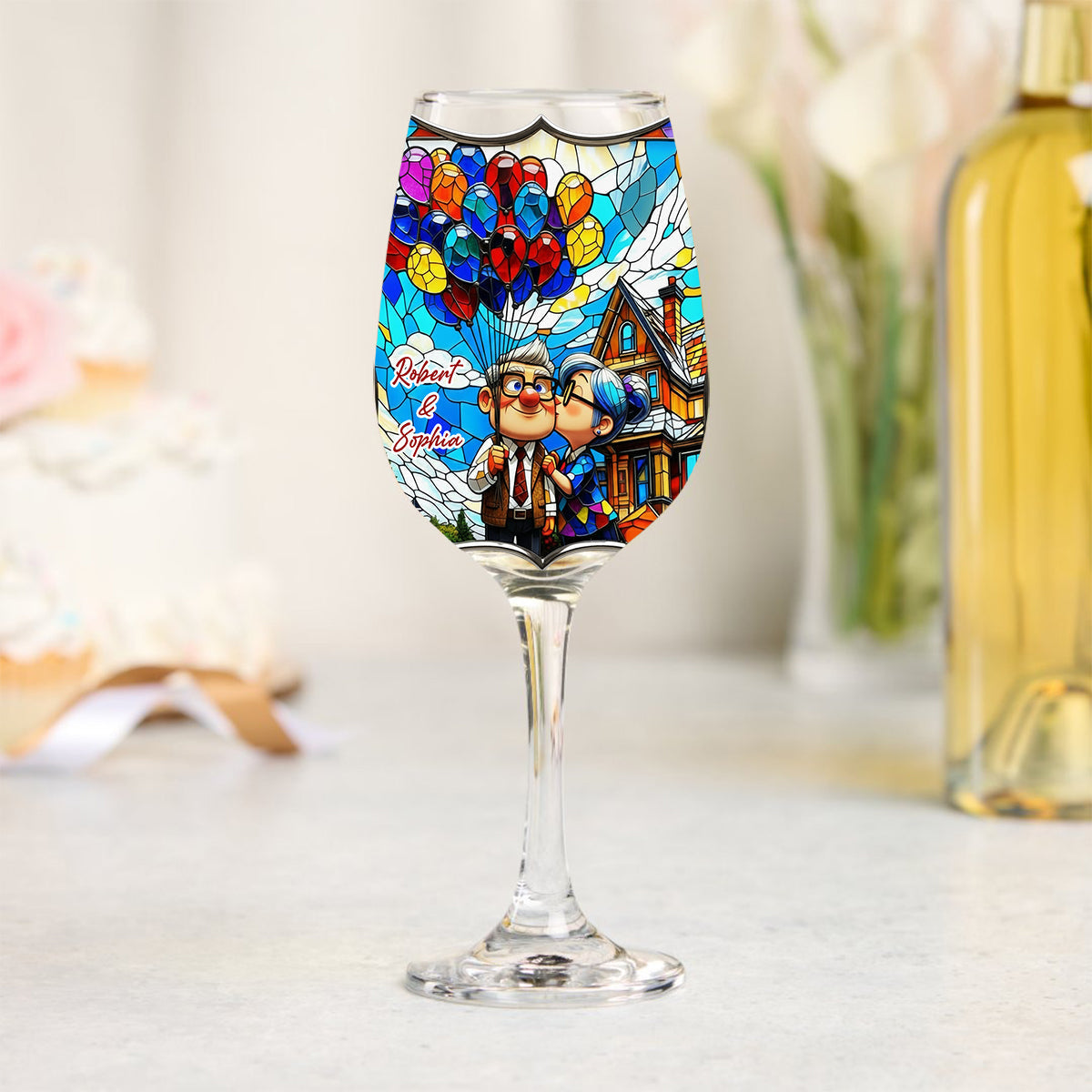 Personalized Couple Wine Glass with Long Stem Custom Name Gift Wine Glass With Long Stem GradoCreations