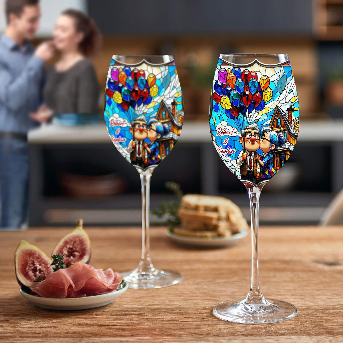 Personalized Couple Wine Glass with Long Stem Custom Name Gift Wine Glass With Long Stem GradoCreations