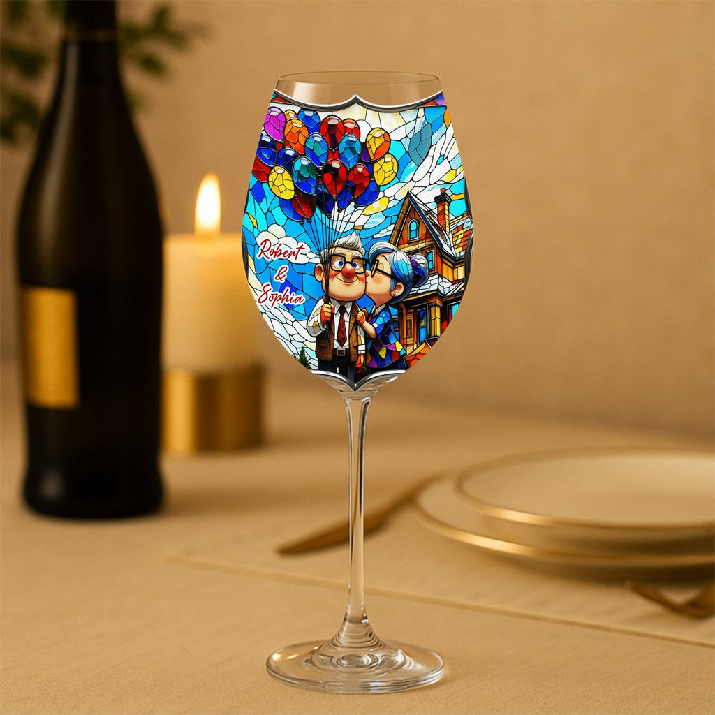 Personalized Couple Wine Glass with Long Stem Custom Name Gift Wine Glass With Long Stem GradoCreations