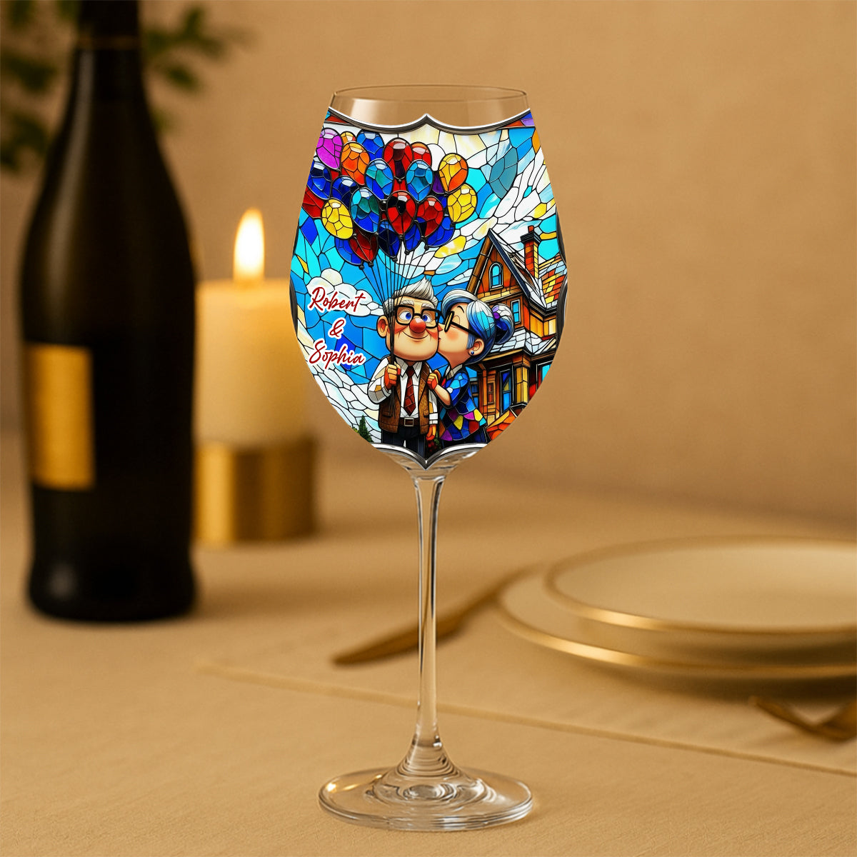 Personalized Couple Wine Glass with Long Stem Custom Name Gift Wine Glass With Long Stem GradoCreations