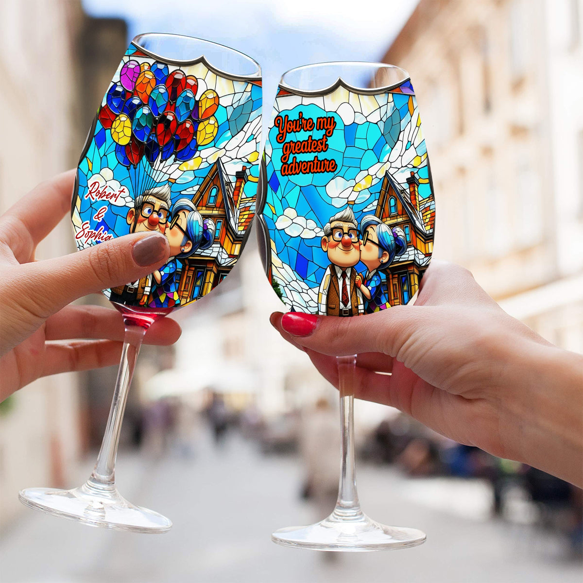 Personalized Couple Wine Glass with Long Stem Custom Name Gift Wine Glass With Long Stem GradoCreations