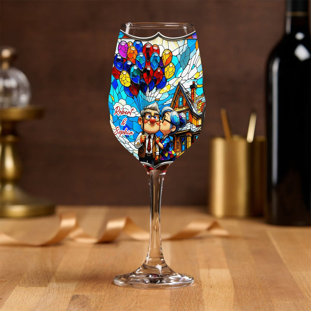 Personalized Couple Wine Glass with Long Stem Custom Name Gift Wine Glass With Long Stem GradoCreations