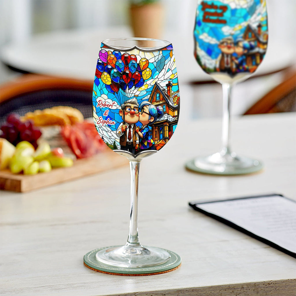 Personalized Couple Wine Glass with Long Stem Custom Name Gift Wine Glass With Long Stem GradoCreations
