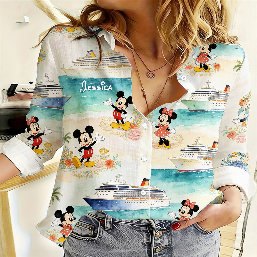 Personalized Disney Mouse Button-Up Shirt for Women | Cute Gift Idea Button-Up Shirt GradoCreations