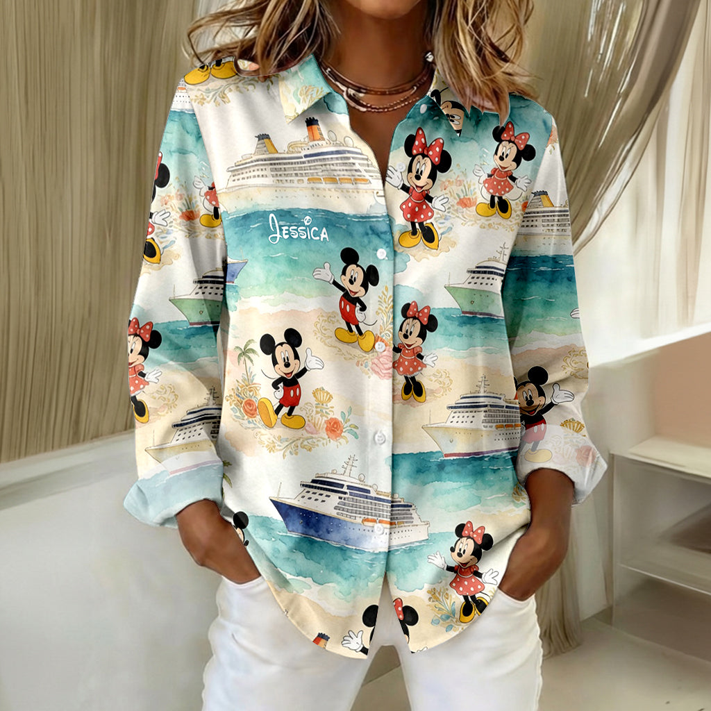 Personalized Disney Mouse Button-Up Shirt for Women | Cute Gift Idea Button-Up Shirt GradoCreations