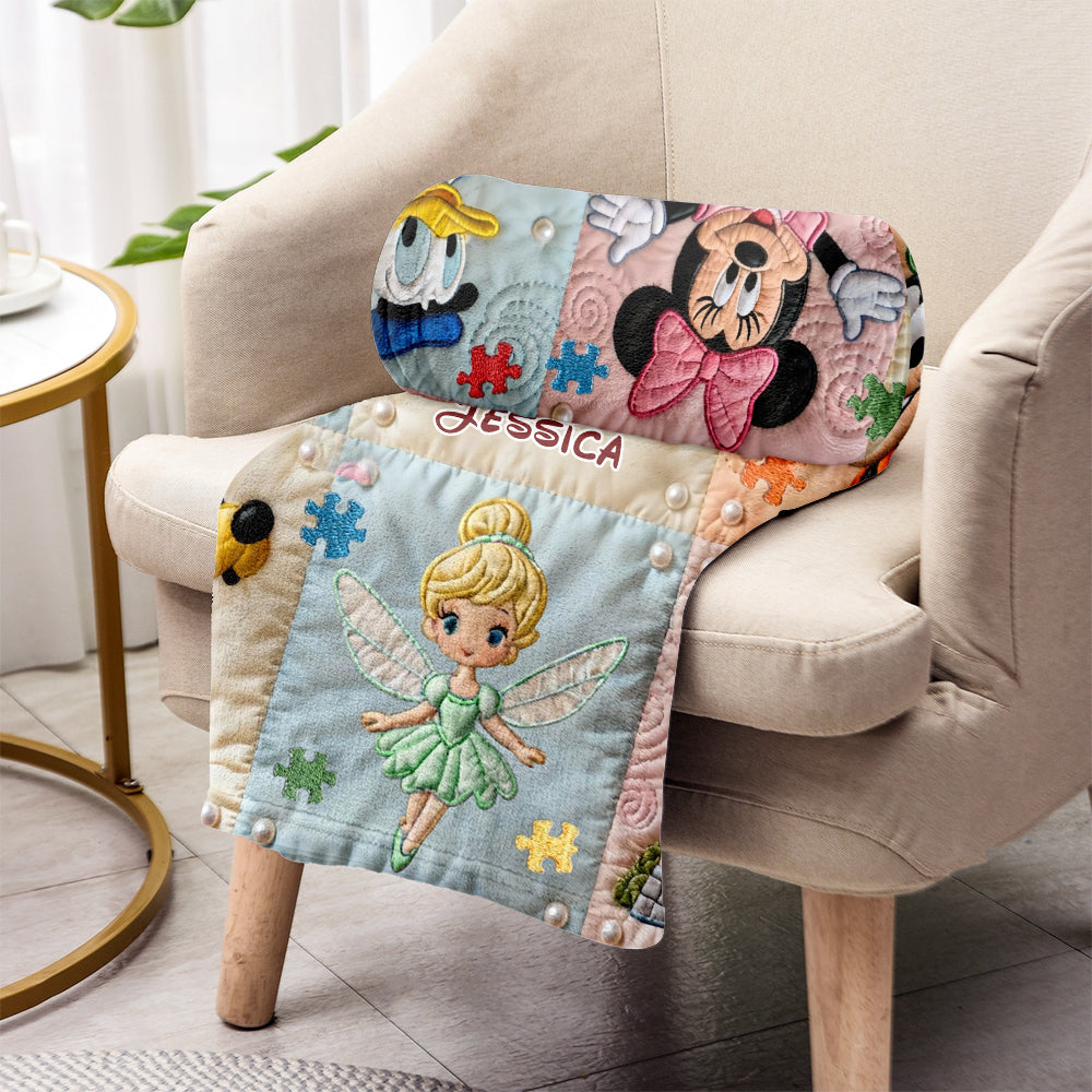 Personalized Autism Awareness Blanket with Disney Characters for Kids Blanket GradoCreations
