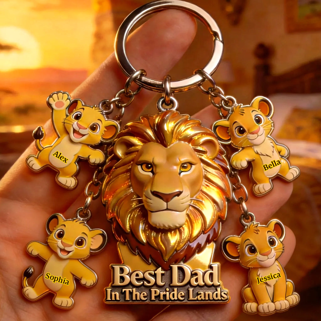Personalized Premium Keychain with Charms for Dad - Best Dad In The Pride Lands Gift Premium Keychain With Charms GradoCreations