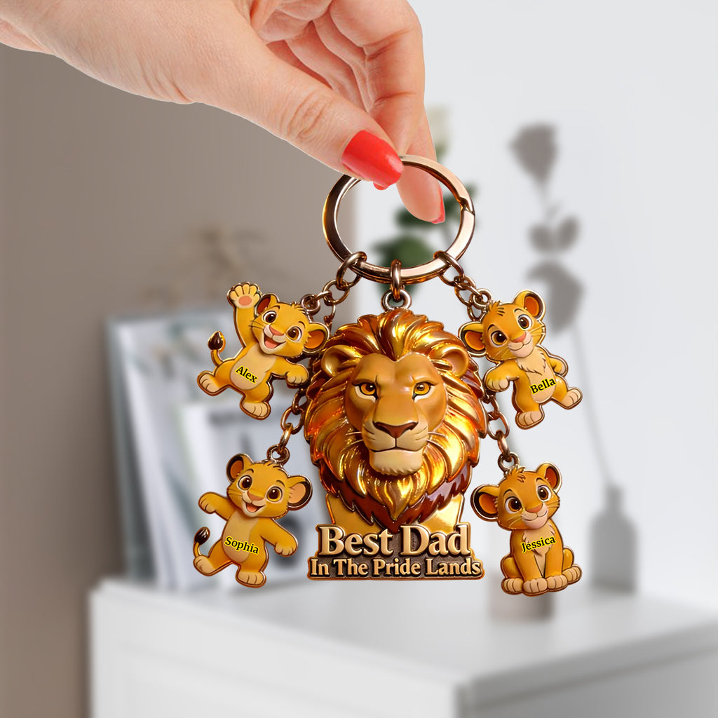 Personalized Premium Keychain with Charms for Dad - Best Dad In The Pride Lands Gift Premium Keychain With Charms GradoCreations