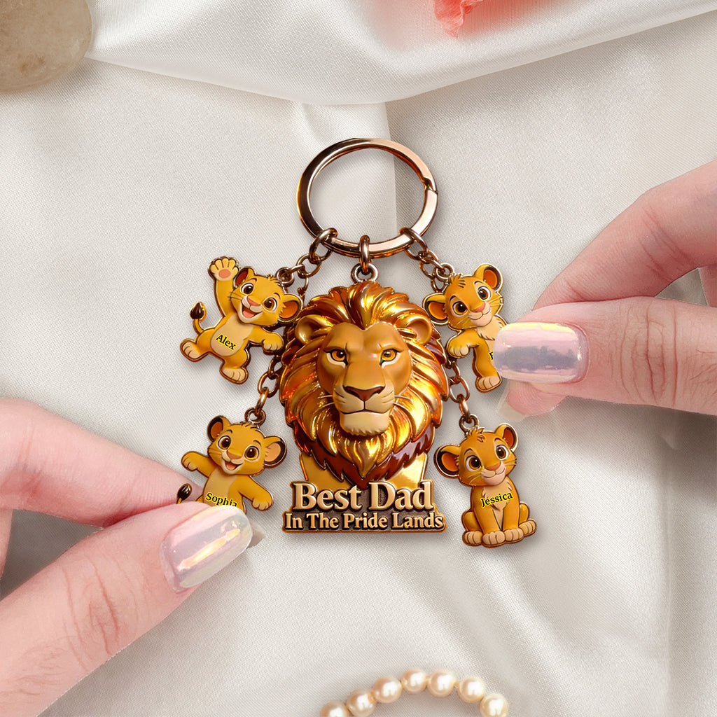Personalized Premium Keychain with Charms for Dad - Best Dad In The Pride Lands Gift Premium Keychain With Charms GradoCreations
