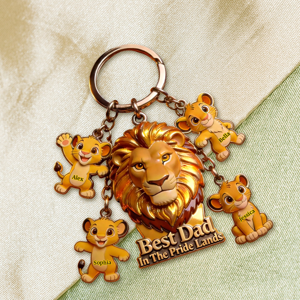 Personalized Premium Keychain with Charms for Dad - Best Dad In The Pride Lands Gift Premium Keychain With Charms GradoCreations