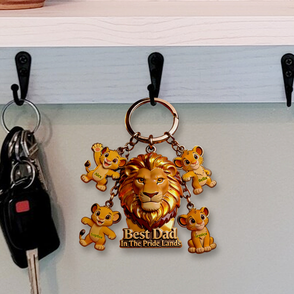 Personalized Premium Keychain with Charms for Dad - Best Dad In The Pride Lands Gift Premium Keychain With Charms GradoCreations