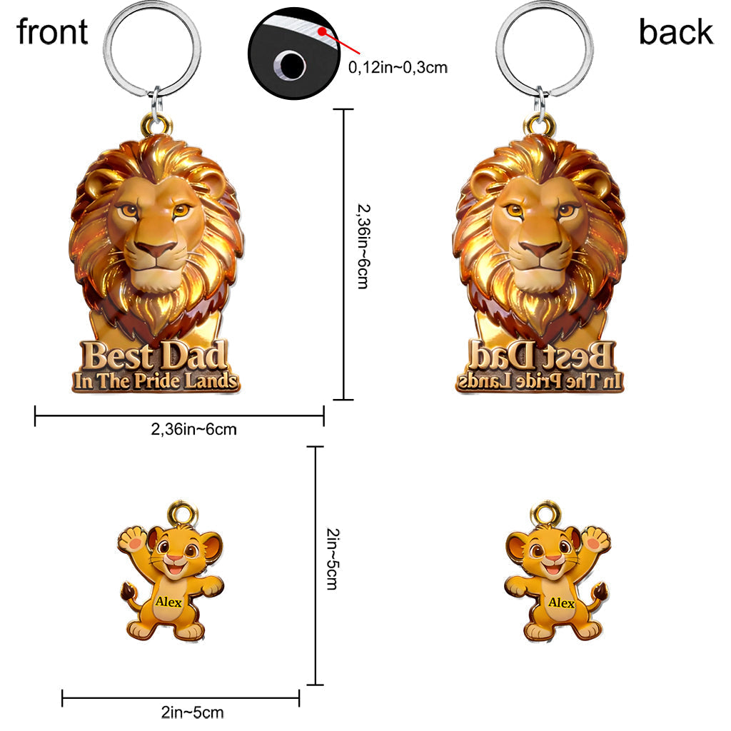 Personalized Premium Keychain with Charms for Dad - Best Dad In The Pride Lands Gift Premium Keychain With Charms GradoCreations
