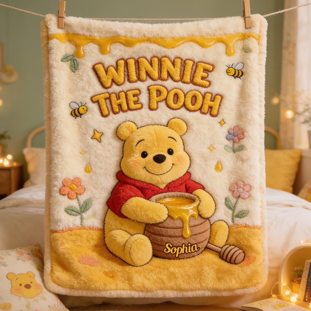 Personalized Winnie the Pooh Yellow Bear Blanket for Kids Blanket GradoCreations