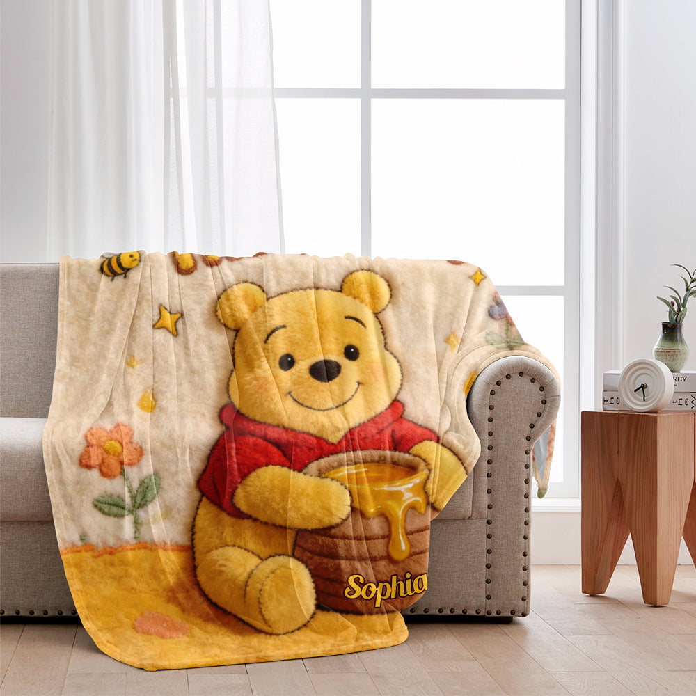 Personalized Winnie the Pooh Yellow Bear Blanket for Kids Blanket GradoCreations