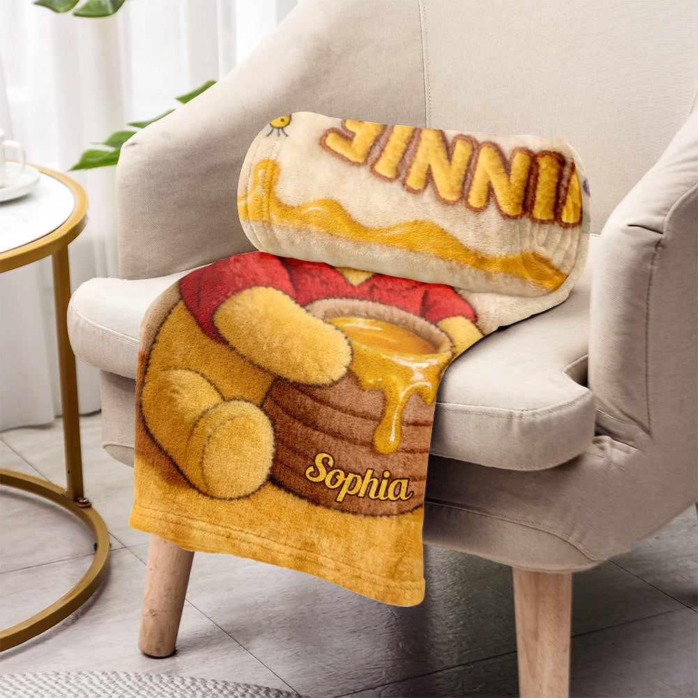 Personalized Winnie the Pooh Yellow Bear Blanket for Kids Blanket GradoCreations