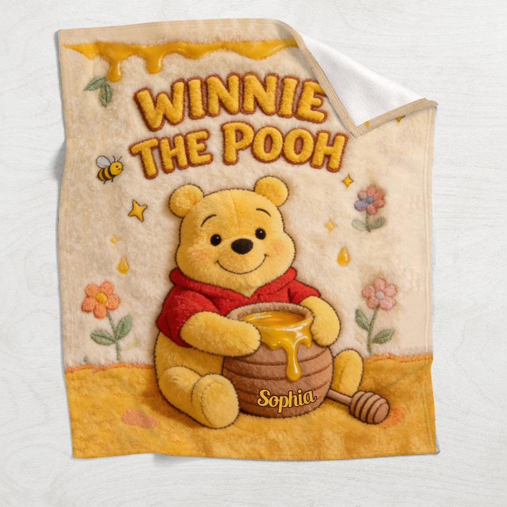 Personalized Winnie the Pooh Yellow Bear Blanket for Kids Blanket GradoCreations