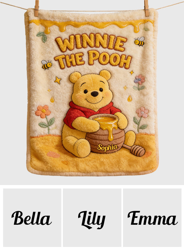 Personalized Winnie the Pooh Yellow Bear Blanket for Kids Blanket GradoCreations