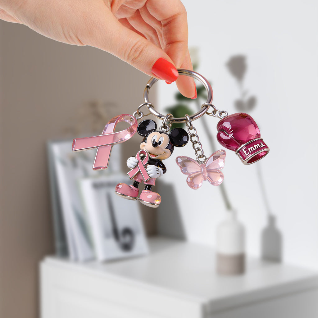 Personalized Breast Cancer Awareness Keychain with Charms | Custom Name Gift Premium Keychain With Charms GradoCreations
