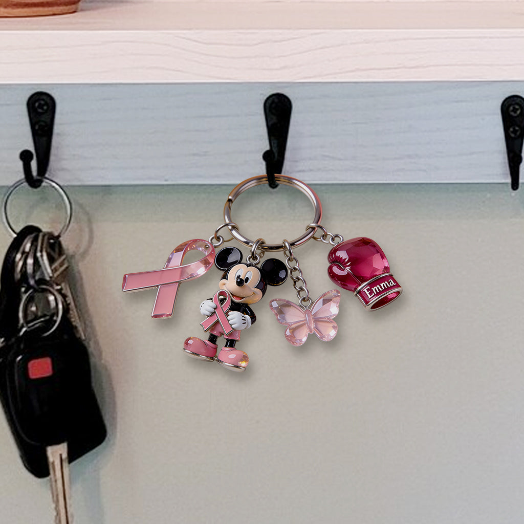 Personalized Breast Cancer Awareness Keychain with Charms | Custom Name Gift Premium Keychain With Charms GradoCreations